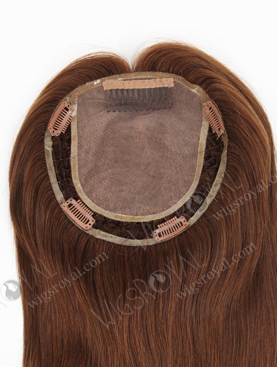In Stock 7"×7" European Virgin Hair 16" Straight Color 4# Fishnet with Silk Top Hair Topper-060-1237