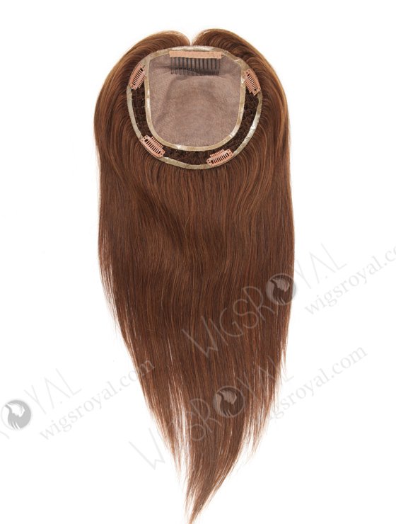 In Stock 7"×7" European Virgin Hair 16" Straight Color 4# Fishnet with Silk Top Hair Topper-060-1234