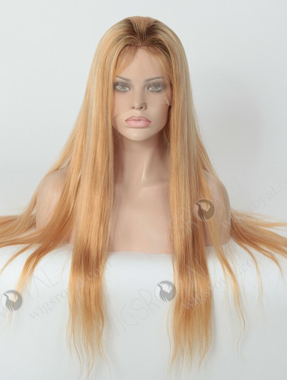 Long Straight Dark Roots Human Hair Blonde Wigs WR-LW-040-1603