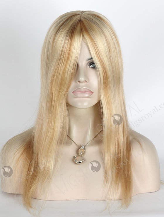 In Stock European Virgin Hair 14" Straight Color 613# with 8# Highlights Color Silk Top Glueless Wig GL-08080-2302