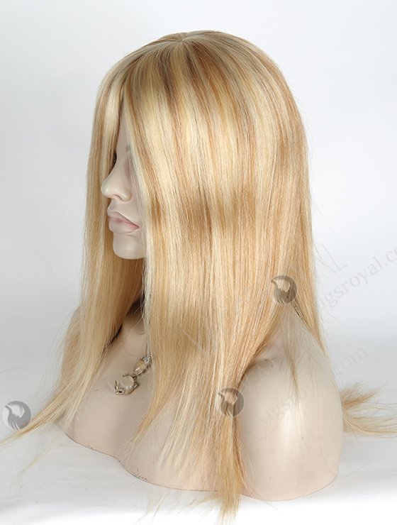 In Stock European Virgin Hair 14" Straight Color 613# with 8# Highlights Color Silk Top Glueless Wig GL-08080-2305