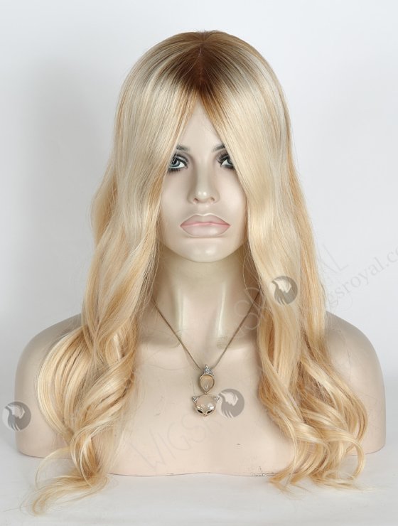 In Stock European Virgin Hair 18" Slight Wave T8/60/25/8# Highlights Color Silk Top Glueless Wig GL-08085-2587