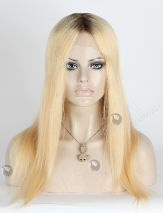 Blonde Wig With Dark Roots Human Hair Hand Tied Lace Front Wigs | In Stock European Virgin Hair 16" Straight T9/22# Color Lace Front Silk Top Glueless Wig GLL-08010