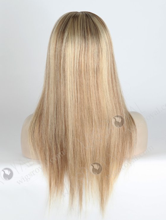 Premium Silk Base Glueless Human Hair Wigs Rooted Blonde With Brown Highlight | In Stock European Virgin Hair 16" Straight T9/22# with 9# Highlights Color Lace Front Silk Top Glueless Wig GLL-08003-3402