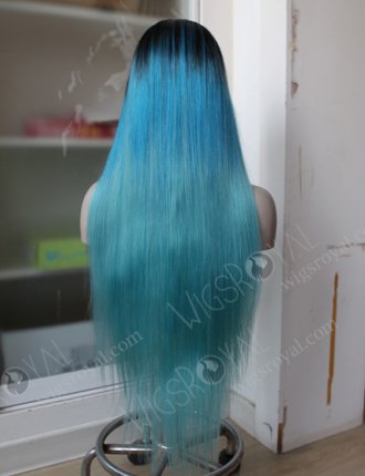 Dark Roots Blue Human Hair Wig WR-LW-085