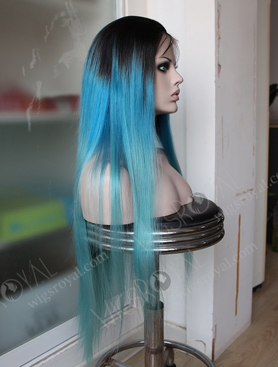 Dark Roots Blue Human Hair Wig WR-LW-085-3537