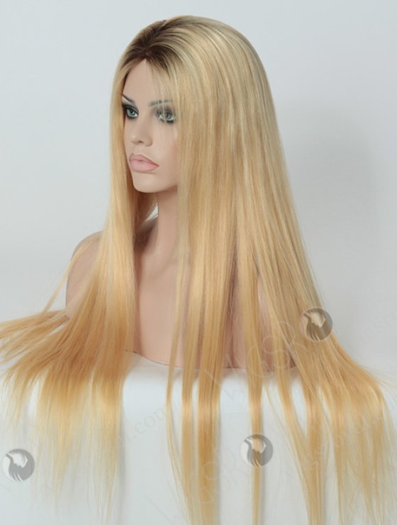 26 inch Human Hair Dark Roots Blonde Wig WR-GL-023-4415