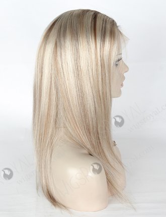 In Stock European Virgin Hair 14" Straight T9#/White With 9# Highlights Color Silk Top Full Lace Wig STW-826