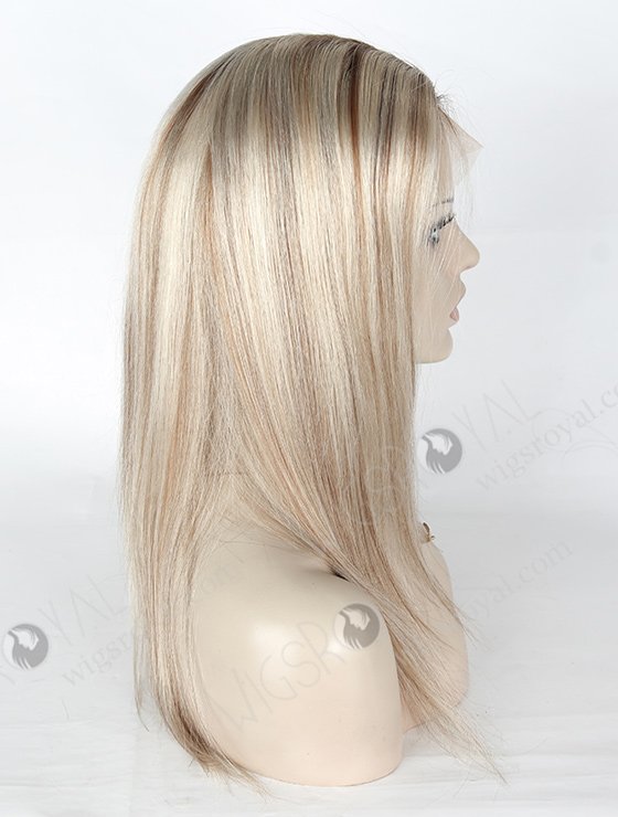 In Stock European Virgin Hair 14" Straight T9#/White With 9# Highlights Color Silk Top Full Lace Wig STW-826-5020