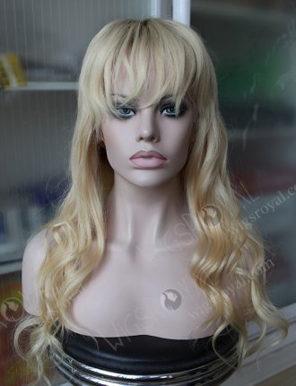 Dark Roots Human Hair Blonde Wigs with Bangs WR-GL-032