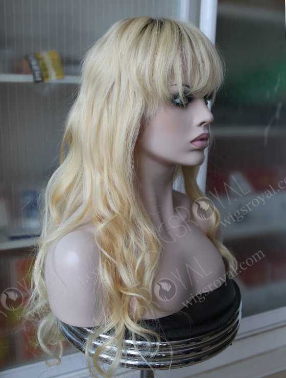 Dark Roots Human Hair Blonde Wigs with Bangs WR-GL-032-8721