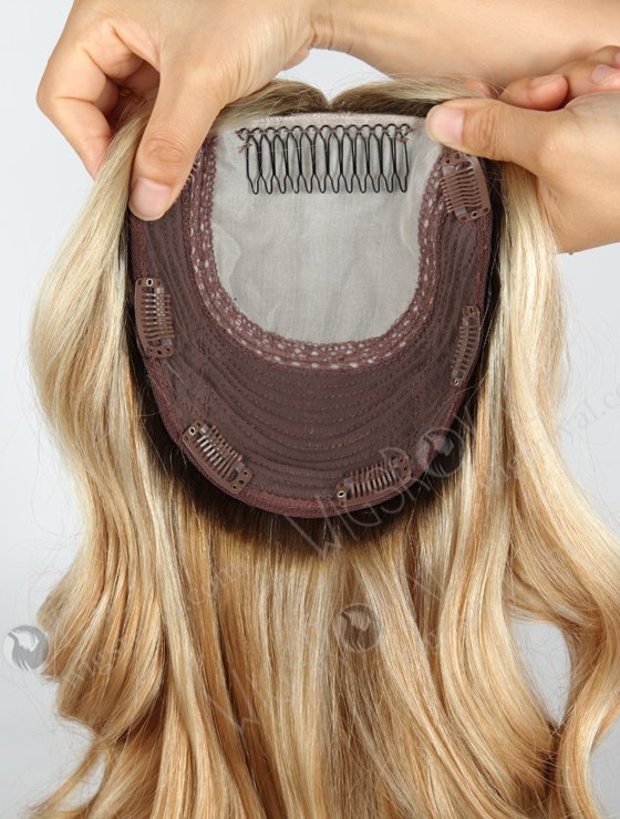 European Virgin Hair 16" One Length Bouncy Curl T9/613# with T9/18# Highlights 7"×7" Silk Top Weft Hair WR-TC-035-9364