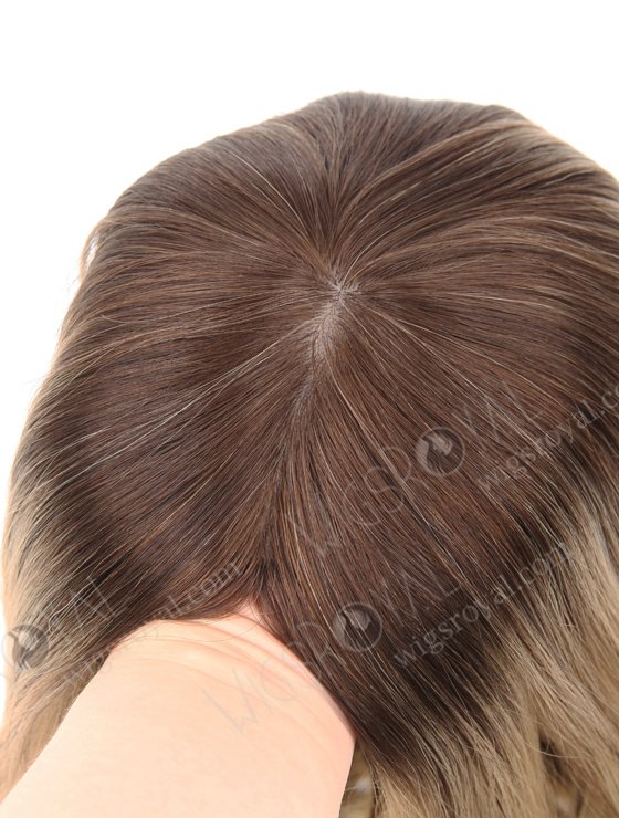 European Virgin Hair 18" One Length Bouncy Curl T4/22# with 4# Highlights 8"×8" Silk Top Weft Hair WR-TC-038-9395