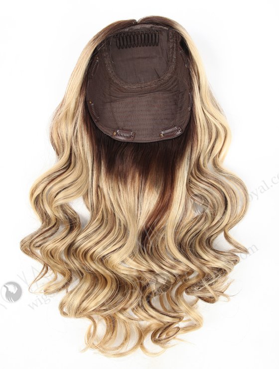 European Virgin Hair 18" One Length Bouncy Curl T4/22# with 4# Highlights 8"×8" Silk Top Weft Hair WR-TC-038-9399