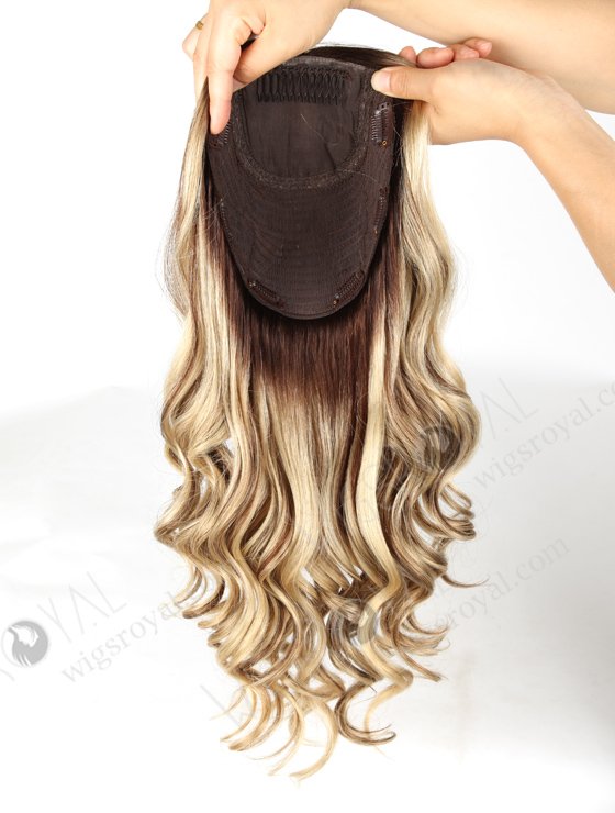 European Virgin Hair 18" One Length Bouncy Curl T4/22# with 4# Highlights 8"×8" Silk Top Weft Hair WR-TC-038-9401