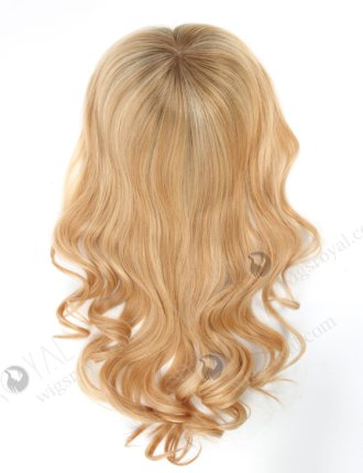 In Stock European Virgin Hair 18" Bouncy Curl 613#/18# highlights with roots 9# 7"×8" Silk Top Open Weft Human Hair Topper-067