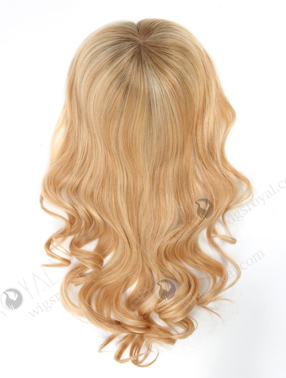 In Stock European Virgin Hair 18" Bouncy Curl 613#/18# highlights with roots 9# 7"×8" Silk Top Open Weft Human Hair Topper-067-13743