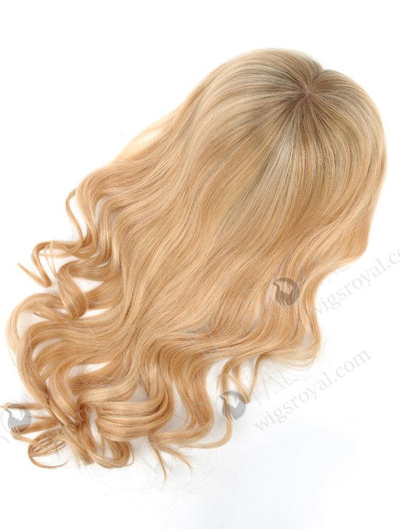 In Stock European Virgin Hair 18" Bouncy Curl 613#/18# highlights with roots 9# 7"×8" Silk Top Open Weft Human Hair Topper-067-13744