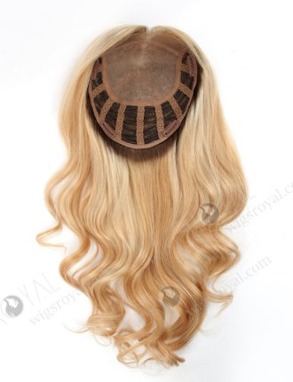 Top Quality Blonde Curly Crown Hair Toppers Wiglet | In Stock European Virgin Hair 18" Beach wave 613#/18# highlights with roots 9# 7"×8" Silk Top Open Weft Human Hair Topper-067