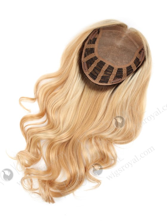 In Stock European Virgin Hair 18" Bouncy Curl 613#/18# highlights with roots 9# 7"×8" Silk Top Open Weft Human Hair Topper-067-13749