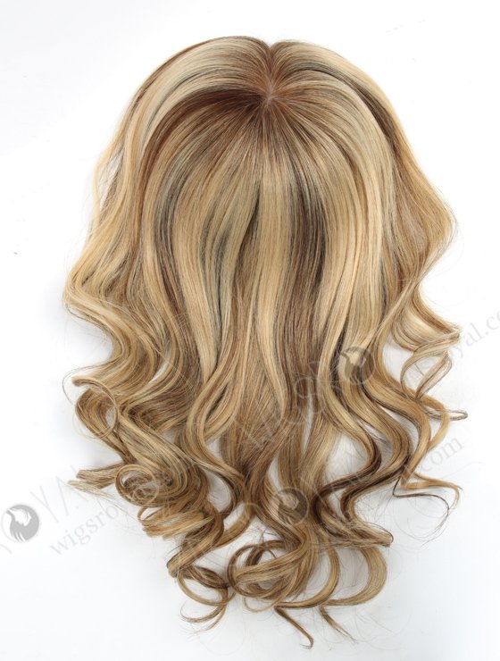In Stock European Virgin Hair 16" Bouncy Curl 22#/4# highlights with roots 4# 7"×8" Silk Top Open Weft Human Hair Topper-069-13761