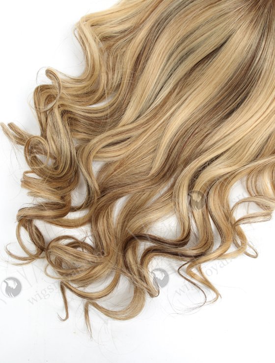 In Stock European Virgin Hair 16" Bouncy Curl 22#/4# highlights with roots 4# 7"×8" Silk Top Open Weft Human Hair Topper-069-13762