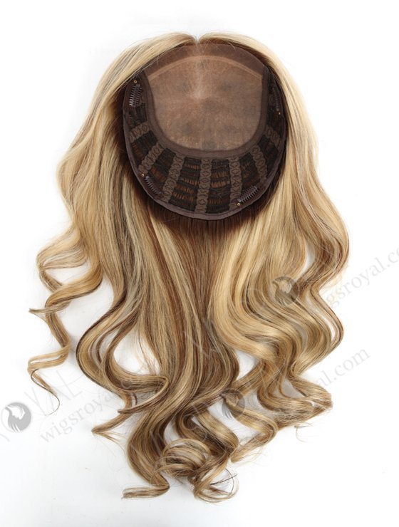 In Stock European Virgin Hair 16" Bouncy Curl 22#/4# highlights with roots 4# 7"×8" Silk Top Open Weft Human Hair Topper-069-13764