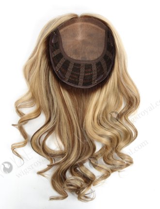 In Stock European Virgin Hair 16" Bouncy Curl 22#/4# highlights with roots 4# 7"×8" Silk Top Open Weft Human Hair Topper-069