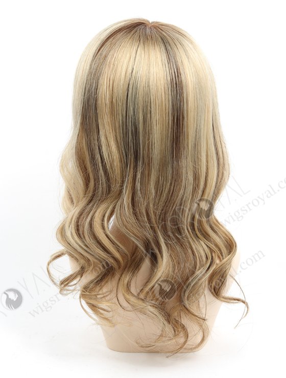 In Stock European Virgin Hair 16" Bouncy Curl 22#/4# highlights with roots 4# 7"×8" Silk Top Open Weft Human Hair Topper-069-13768
