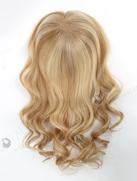 In Stock European Virgin Hair 16" Bouncy Curl 613#/8# highlights with roots 8# 7"×8" Silk Top Open Weft Human Hair Topper-068-13757