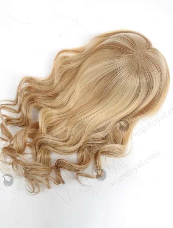 In Stock European Virgin Hair 16" Bouncy Curl 613#/8# highlights with roots 8# 7"×8" Silk Top Open Weft Human Hair Topper-068-13756