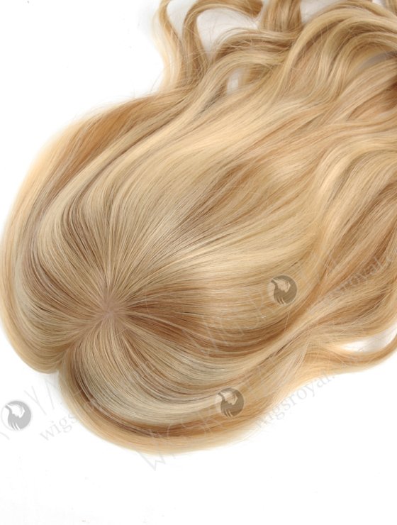 Curly Blonde Wig Toppers for Women Fine Hair | In Stock European Virgin Hair 16" Beach wave 613#/8# highlights with roots 8# 7"×8" Silk Top Open Weft Human Hair Topper-068-13755