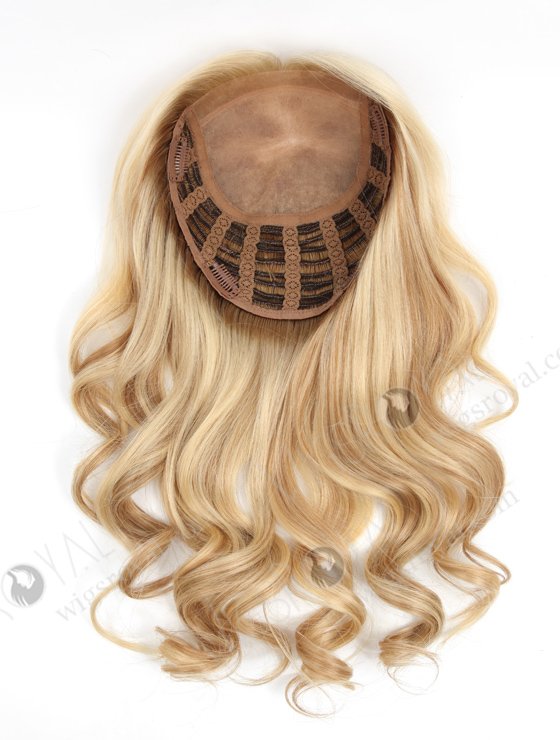 In Stock European Virgin Hair 16" Bouncy Curl 613#/8# highlights with roots 8# 7"×8" Silk Top Open Weft Human Hair Topper-068