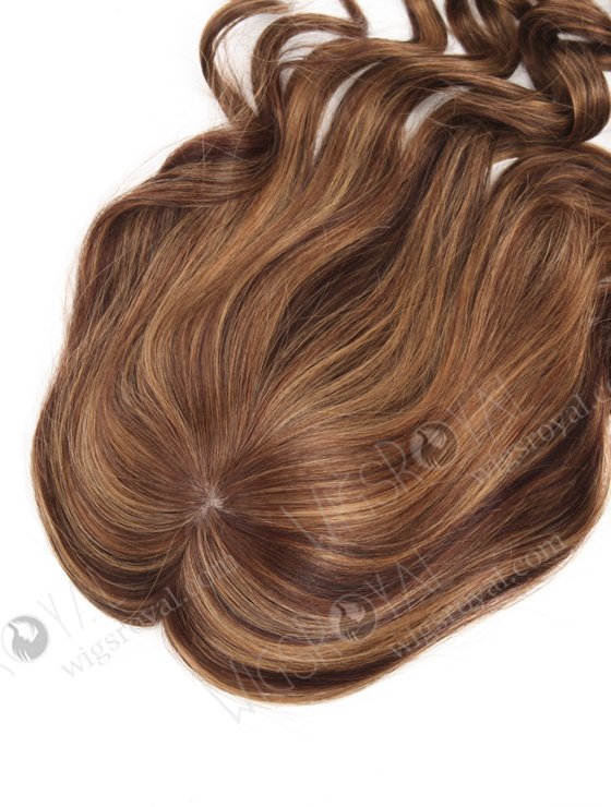 In Stock European Virgin Hair 16" Bouncy Curl 3/8# highlights with roots 3# 7"×8" Silk Top Open Weft Human Hair Topper-063-13719