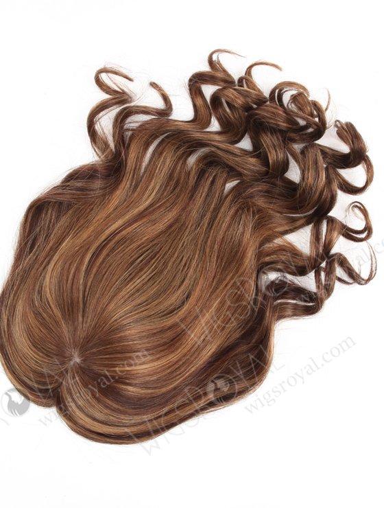 In Stock European Virgin Hair 16" Bouncy Curl 3/8# highlights with roots 3# 7"×8" Silk Top Open Weft Human Hair Topper-063-13720