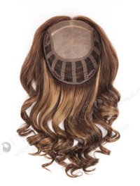 In Stock European Virgin Hair 16" Bouncy Curl 3/8# highlights with roots 3# 7"×8" Silk Top Open Weft Human Hair Topper-063