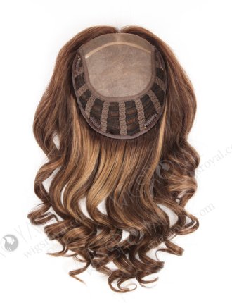 In Stock European Virgin Hair 16" Bouncy Curl 3/8# highlights with roots 3# 7"×8" Silk Top Open Weft Human Hair Topper-063