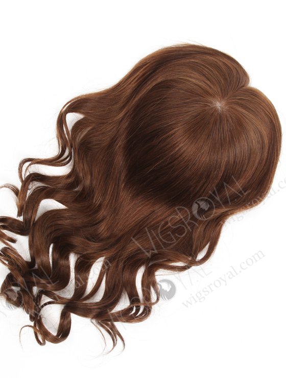 Luxury Wavy European Human Hair Topper for Thinning Crown | In Stock European Virgin Hair 16" Beach Wave 4# Color 7"×8" Silk Top Open Weft Human Hair Topper-061-13712