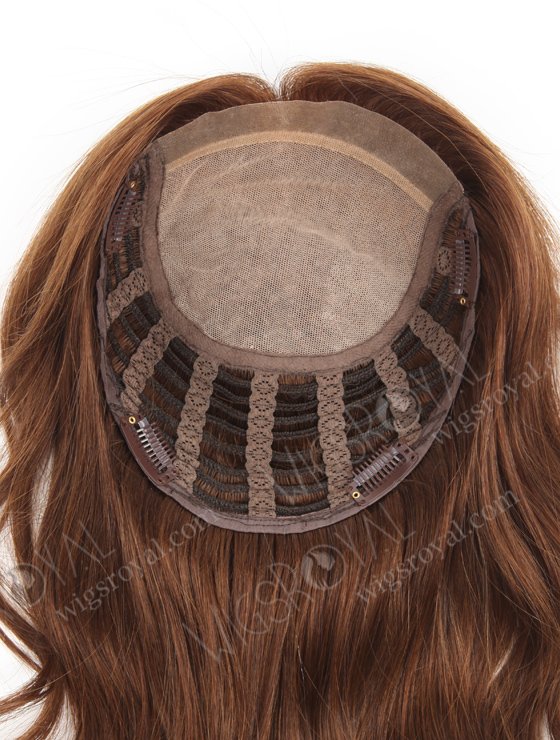In Stock European Virgin Hair 16" Bouncy Curl 4# Color 7"×8" Silk Top Open Weft Human Hair Topper-061-13709