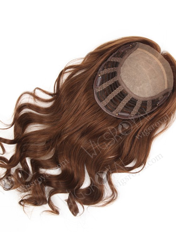 In Stock European Virgin Hair 16" Bouncy Curl 4# Color 7"×8" Silk Top Open Weft Human Hair Topper-061-13711