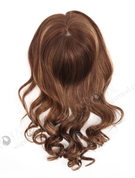 In Stock European Virgin Hair 18" Bouncy Curl 3/8# highlights with roots 3# 7"×8" Silk Top Open Weft Human Hair Topper-064-13725