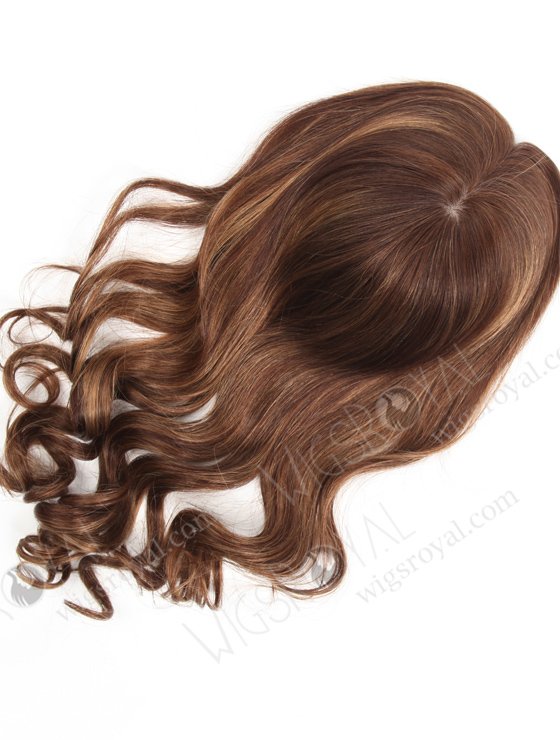 In Stock European Virgin Hair 18" Bouncy Curl 3/8# highlights with roots 3# 7"×8" Silk Top Open Weft Human Hair Topper-064-13726