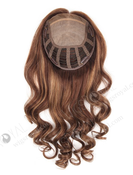 In Stock European Virgin Hair 18" Bouncy Curl 3/8# highlights with roots 3# 7"×8" Silk Top Open Weft Human Hair Topper-064-13724