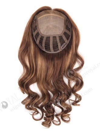 In Stock European Virgin Hair 18" Bouncy Curl 3/8# highlights with roots 3# 7"×8" Silk Top Open Weft Human Hair Topper-064