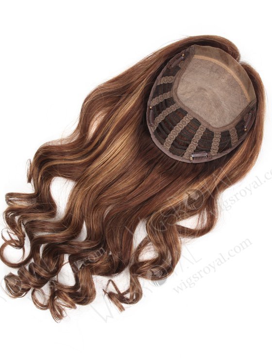Affordable Highlighted Curly Hair Toppers for Thinning Crown | In Stock European Virgin Hair 18" Beach Wave 3/8# highlights with roots 3# 7"×8" Silk Top Open Weft Human Hair Topper-064-13723