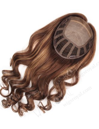 In Stock European Virgin Hair 18" Bouncy Curl 3/8# highlights with roots 3# 7"×8" Silk Top Open Weft Human Hair Topper-064