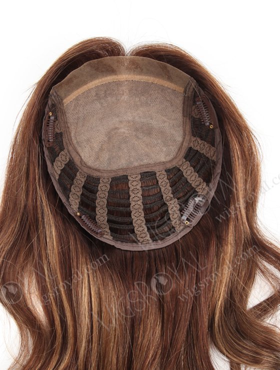 Affordable Highlighted Curly Hair Toppers for Thinning Crown | In Stock European Virgin Hair 18" Beach Wave 3/8# highlights with roots 3# 7"×8" Silk Top Open Weft Human Hair Topper-064-13729