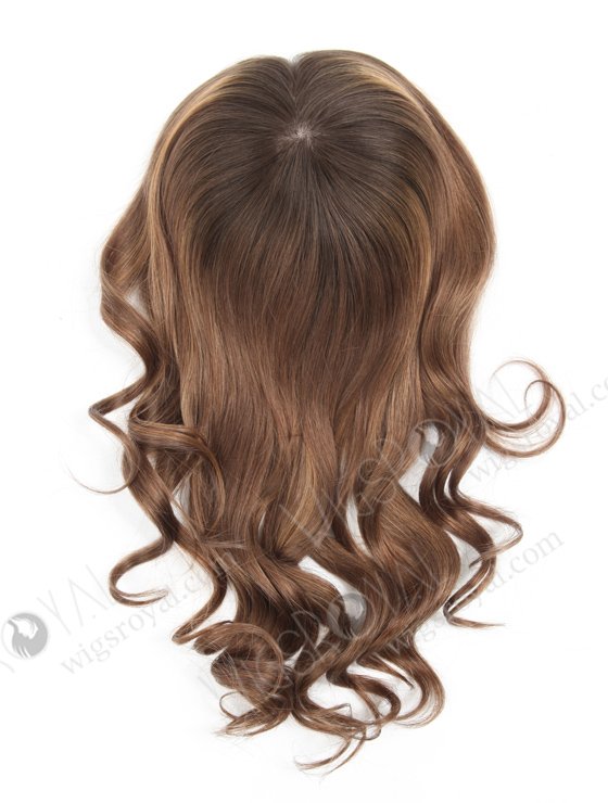 In Stock European Virgin Hair 16" Bouncy Curl 10/8# highlights with roots 2# 7"×8" Silk Top Open Weft Human Hair Topper-066-13732