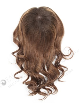 In Stock European Virgin Hair 16" Bouncy Curl 10/8# highlights with roots 2# 7"×8" Silk Top Open Weft Human Hair Topper-066