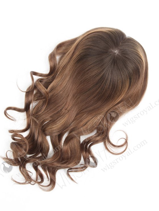 In Stock European Virgin Hair 16" Bouncy Curl 10/8# highlights with roots 2# 7"×8" Silk Top Open Weft Human Hair Topper-066-13733